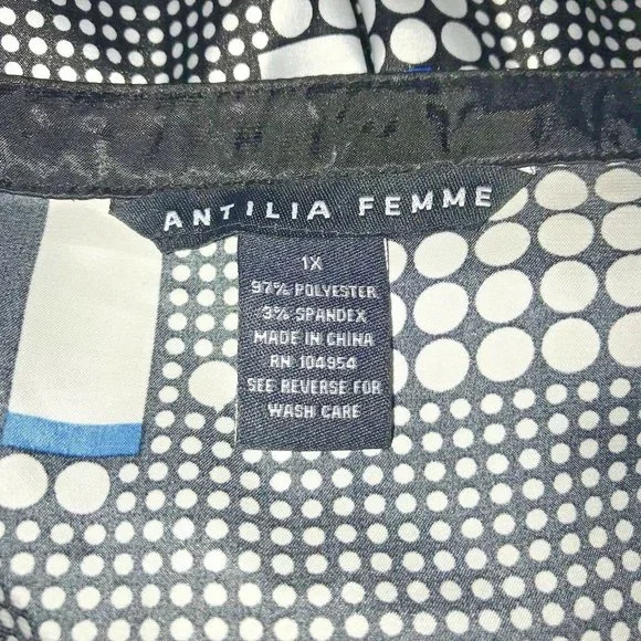 Antilia Femme Womens Babydoll Top Black Silver Blue Plus Size 1X Shirt Satiny - Picture 4 of 4